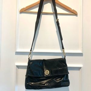 TORY BURCH Black Dena Foldover Crossbody Bag